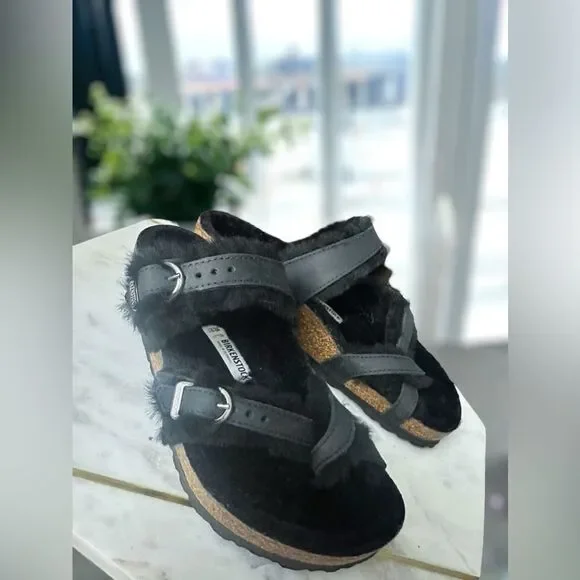 Birkenstock Mayari Shearling Oiled Leather Sandals Size 38 - Picture 16 of 16